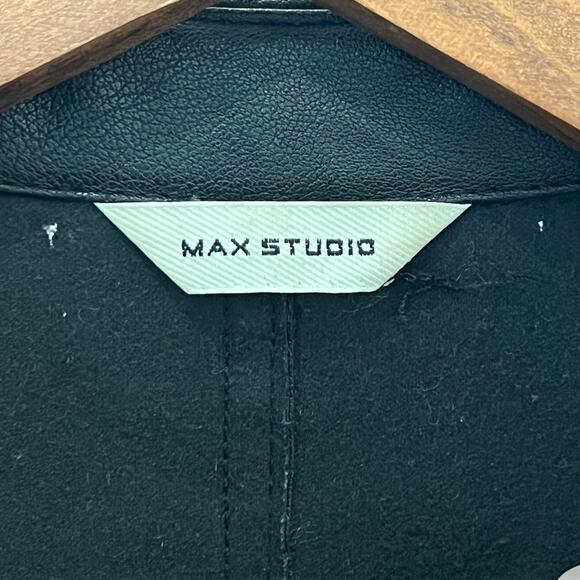 Max Studio Faux Leather Button Down Shirt Black Edgy Streetwear Women’s Medium - Picture 12 of 15